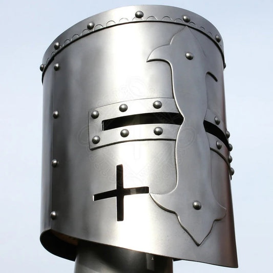 Elevate Your Decor with Medieval Armor Knight Crusader Helmet - Metal Chrome, 11" Swagger Souls-Style Decorative Gift