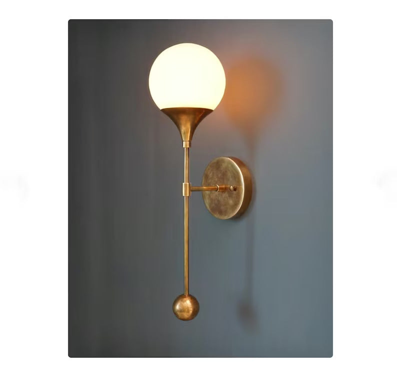 Modern Brass TRUMPET Wall Sconce Lamp Light , Mid Century Brass Wall Light Lamp , Glass Globe Wall Lamp Hallway Entrance Bathroom Powder