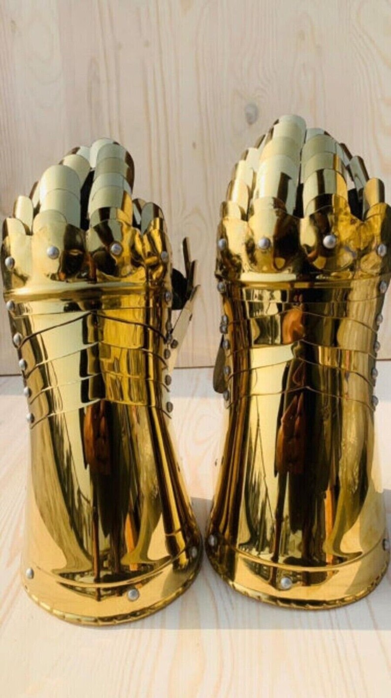 Medieval Steel Gothic Knight Golden Gloves, Battle Warrior Functional Gauntlets