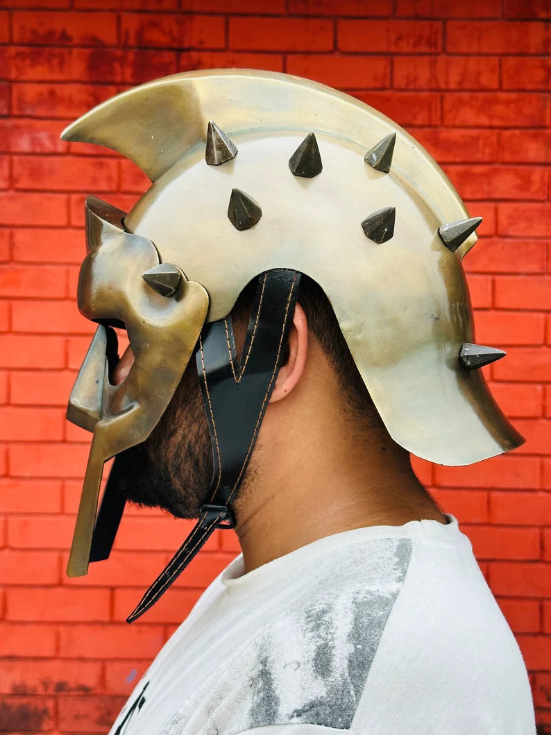 King Maximus Gladiator Helmet | Brown Armor with Inner-Liner | Medieval Cosplay Gift