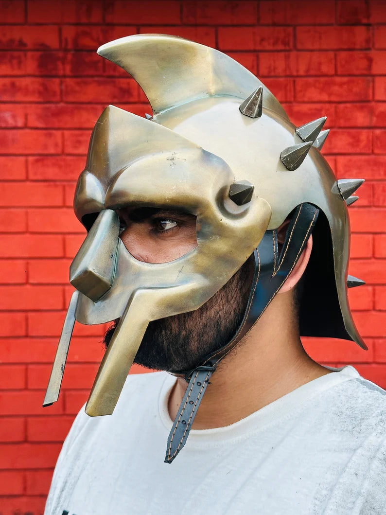 King Maximus Gladiator Helmet | Brown Armor with Inner-Liner | Medieval Cosplay Gift