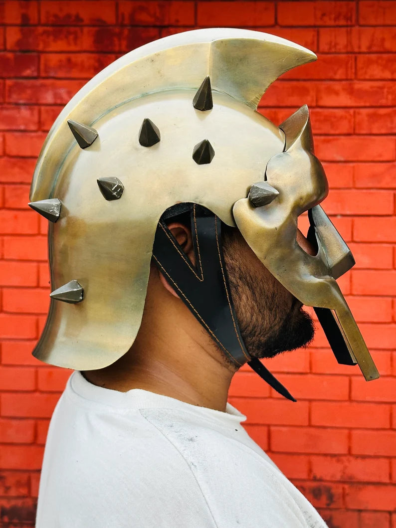 King Maximus Gladiator Helmet | Brown Armor with Inner-Liner | Medieval Cosplay Gift