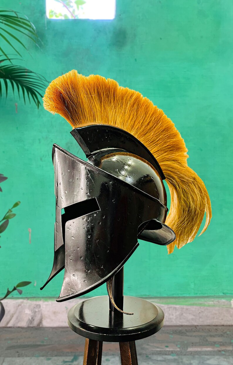 Great King Leonidas 300 Sparta Movie Replica Helmet - Exclusive Black Edition Spartan Helmet with Yellow Plume | Ideal Halloween & Christmas Gift