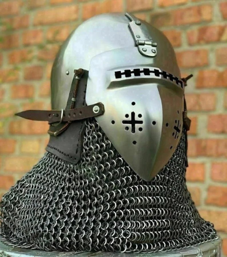 Immerse in History with Our Medieval Nurnberg Bascinet Hounskell Helmet - 14th Century Steel Chainmail Knight Helmet for Battle Warrior Armour - Retro Handicrafts