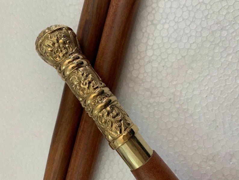 Close-up of Imperial Style Brass Handle on Nautical Walking Cane
