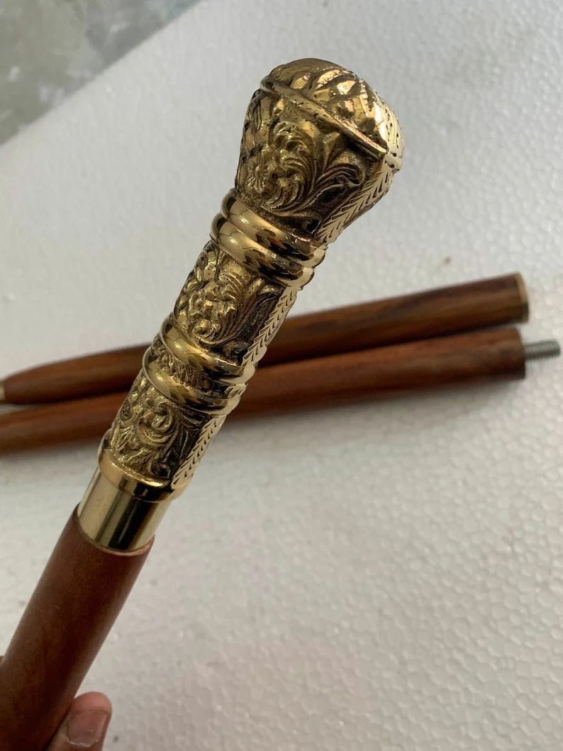 Indian Rosewood Handcrafted Walking Stick Cane with Brass Handle