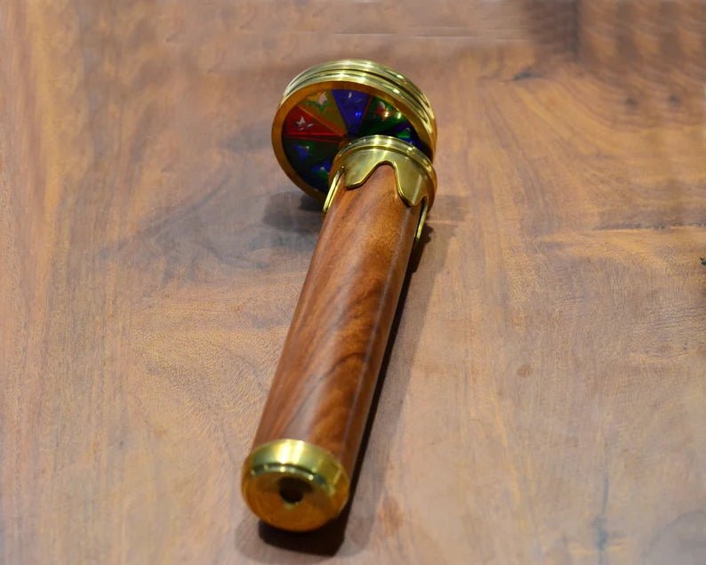 Kaleidoscope - Personalized Double Rotating Glass Wooden And Brass Prismatic Kaleidoscope - GIft for Loved One, Best Classic Gift Idea - Retro Handicrafts