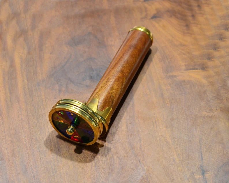 Kaleidoscope - Personalized Double Rotating Glass Wooden And Brass Prismatic Kaleidoscope - GIft for Loved One, Best Classic Gift Idea - Retro Handicrafts