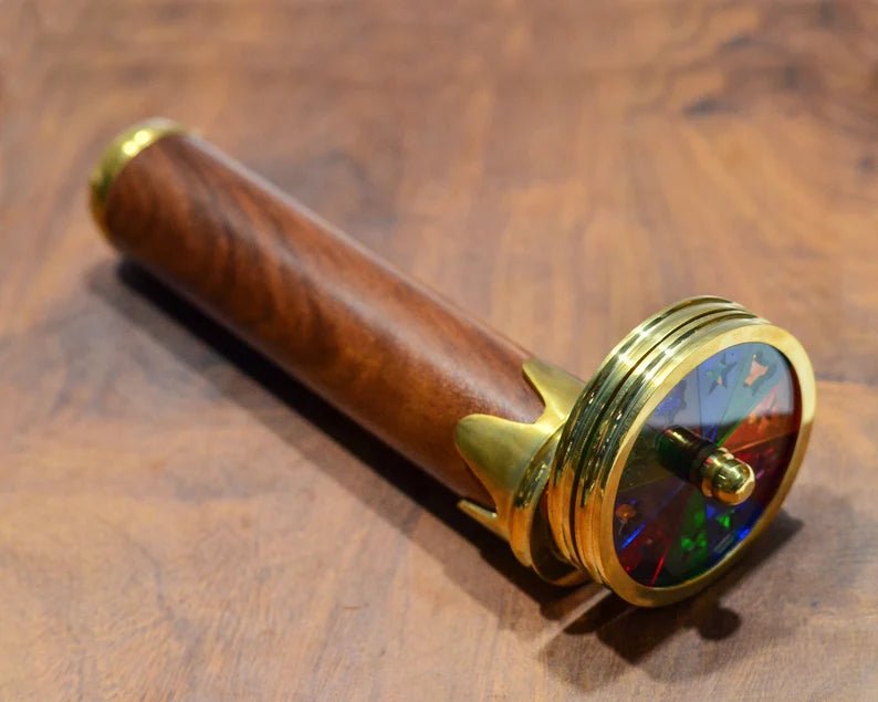Kaleidoscope - Personalized Double Rotating Glass Wooden And Brass Prismatic Kaleidoscope - GIft for Loved One, Best Classic Gift Idea - Retro Handicrafts