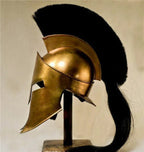 Wearable King Leonidas Spartan helmet replica made of solid steel with an antique finish and comfortable inner leather liner.
