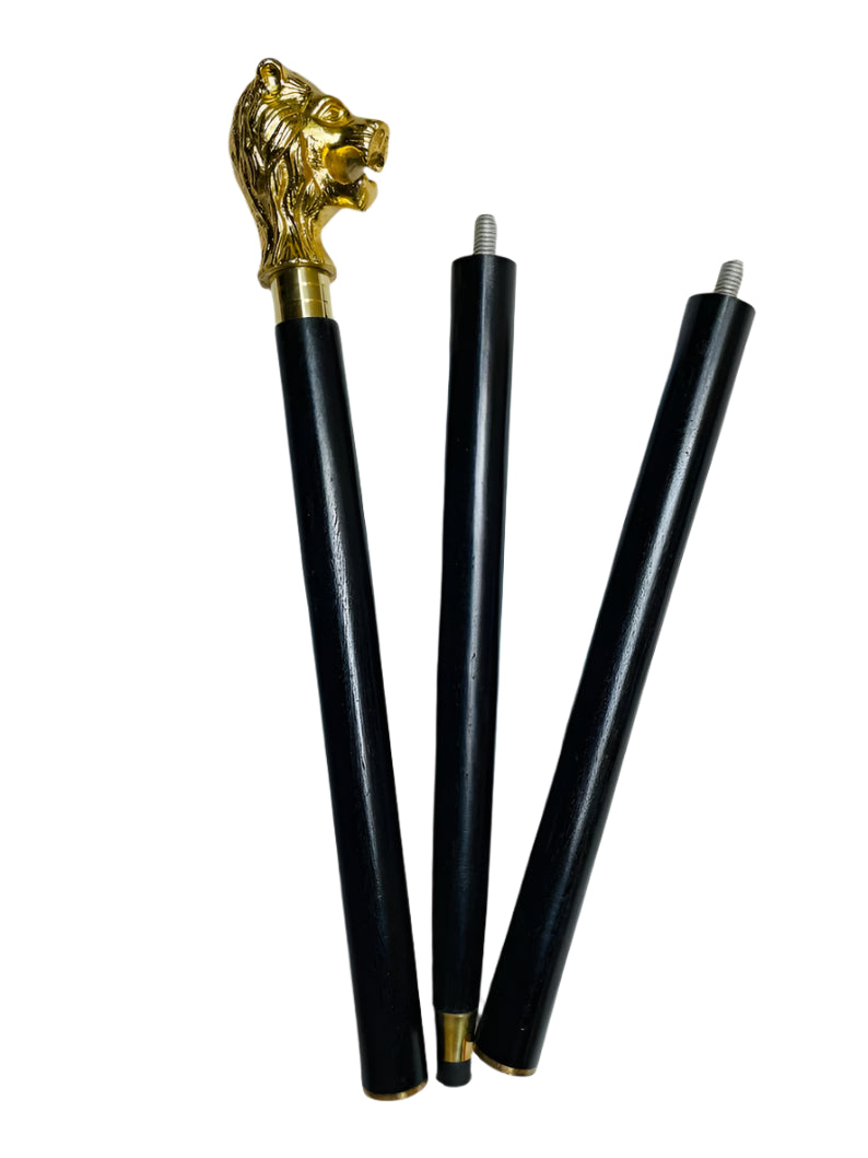 Handcrafted Lion Head Handle Vintage Wooden Walking Stick Cane, emphasizing the artisanal craftsmanship and attention to detail.