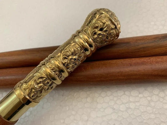 Long Antique Brass Handle Imperial Style Walking Stick - Retro Handicrafts