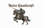 make a logo like a men sitting on a hourse with viking shields and wearing armors and Retro Handicraft on above image