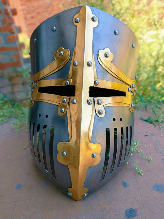 Medieval 13th Century Great Helmet Of Castile Warrior Steel Knight Battle Replica Helmet - Retro Handicrafts