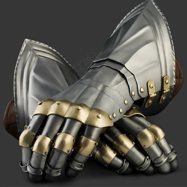 Medieval Armor Gauntlet SCA LARP Functional Steel Gauntlet With Brass Segments - Retro Handicrafts