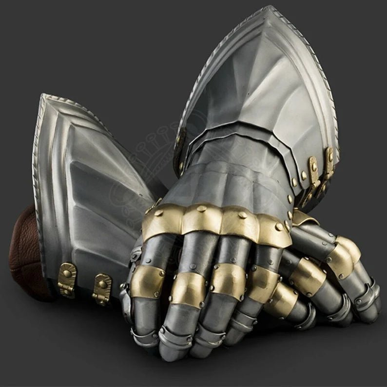 Medieval Armor Gauntlet SCA LARP Functional Steel Gauntlet With Brass Segments - Retro Handicrafts