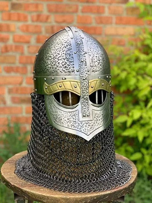 Medieval Armor Viking Helmet Steel Aching Chain Mail Helmet - Retro Handicrafts