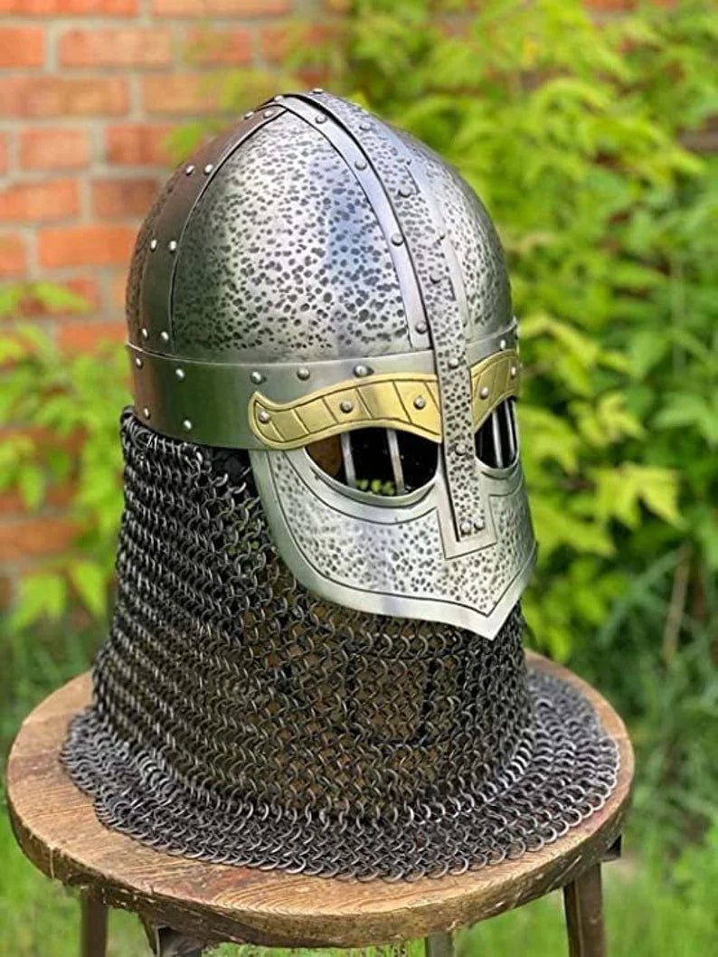 Medieval Armor Viking Helmet Steel Aching Chain Mail Helmet - Retro Handicrafts