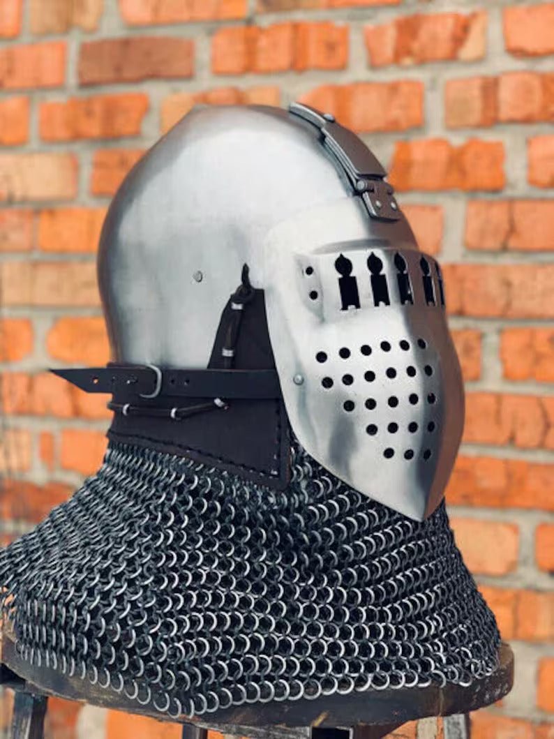 Medieval Bavarian Bascinet Helmet klapvisor from Bavarian helmet 14 Gauge - Retro Handicrafts