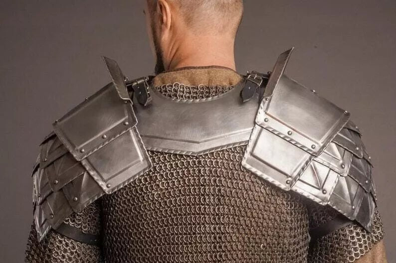 Medieval Fantasy Dwalin's Pauldrons with Gorget LARP Shoulder Armor - Retro Handicrafts