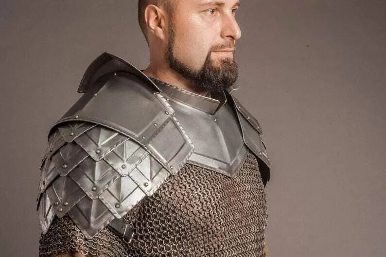 Medieval Fantasy Dwalin's Pauldrons with Gorget LARP Shoulder Armor - Retro Handicrafts