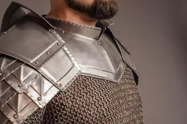 Medieval Fantasy Dwalin's Pauldrons with Gorget LARP Shoulder Armor - Retro Handicrafts