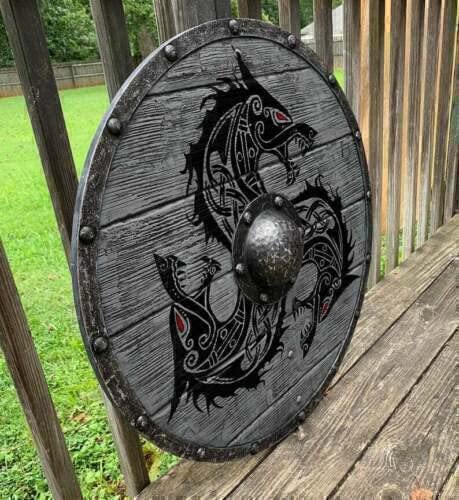 Medieval Fenrir Grey Wolf Shield Authentic Bettleworn Viking Battle Ready Shield Handmade Battle Warrior Shield - Retro Handicrafts