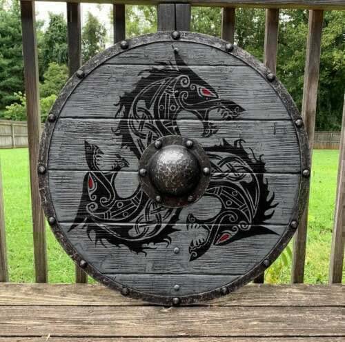 Medieval Fenrir Grey Wolf Shield Authentic Bettleworn Viking Battle Ready Shield Handmade Battle Warrior Shield - Retro Handicrafts