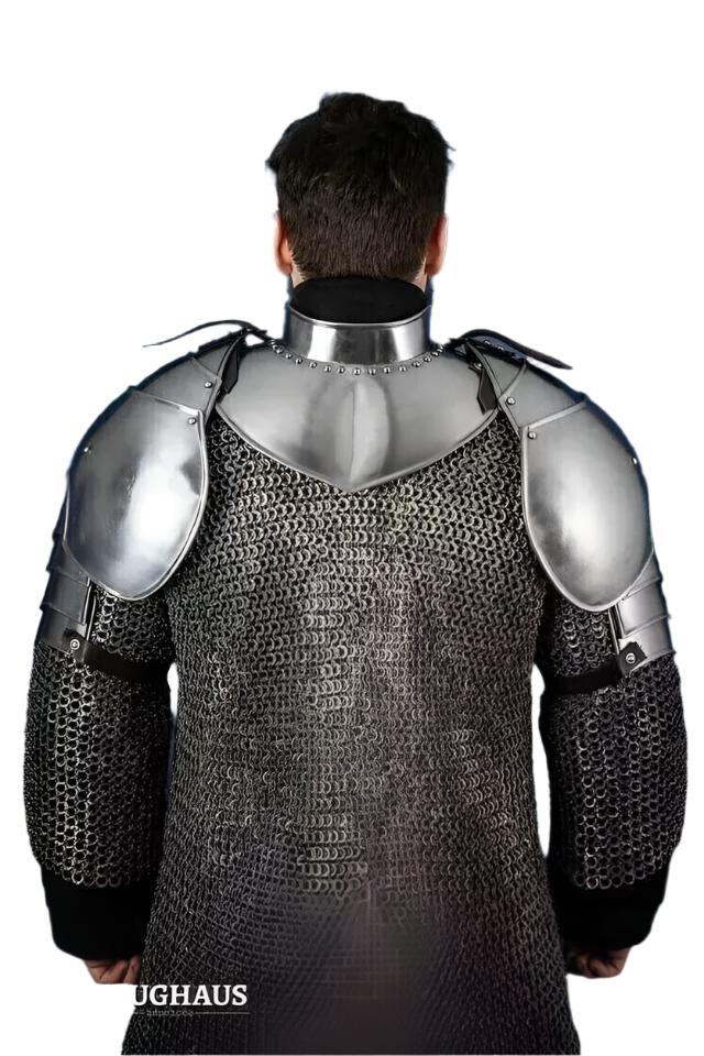 Medieval Gorget & Pauldrons | Polished Knight Spaulders for LARP - Retro Handicrafts