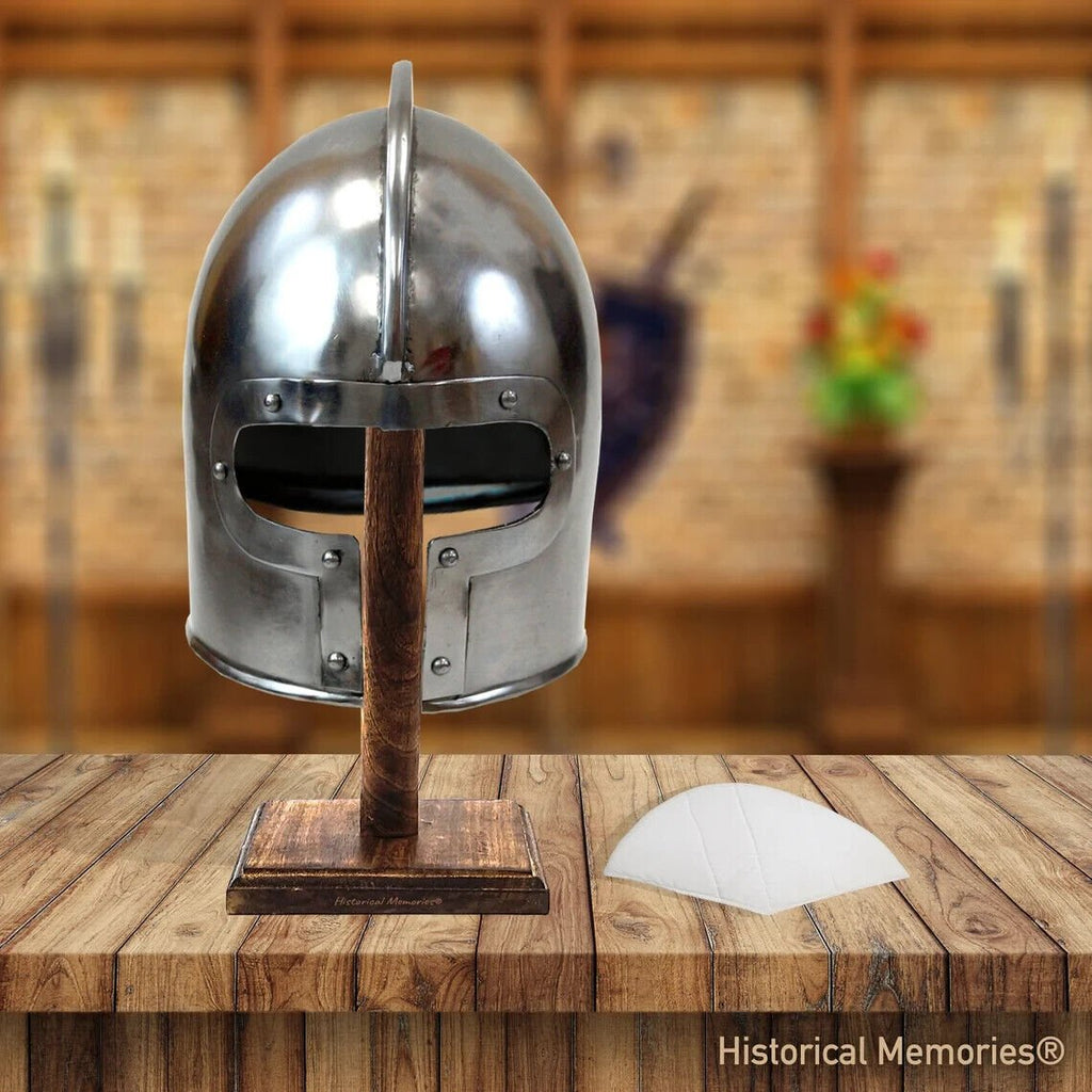 Medieval Helmet Knight Armor Steel Larp Wearable Replica Silver Helmet Cosplay - Retro Handicrafts