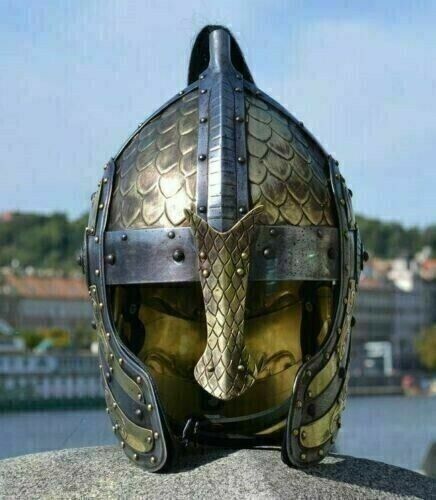 Medieval Helmet Roman Spartan Armor Helmet Antique Brass Viking Mask with Hairs - Retro Handicrafts