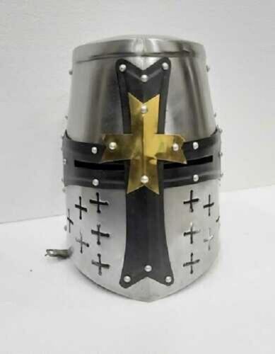 Medieval Knight Armor Crusader Templar Helmet Brass Helm Mason's gift Cross LARP - Retro Handicrafts