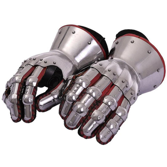 Medieval Knight Armor Gloves Warrior Gauntlets Combat Gauntlet Metal Hourglass Gauntlets with leather gloves, 14th century - Retro Handicrafts