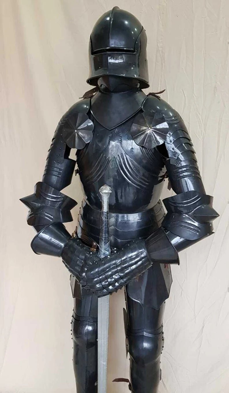 Medieval Knight Armour Suit ~ Black Combat Full Body - Retro Handicrafts
