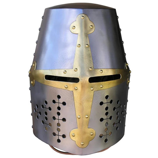 Medieval Knight Crusader Helmet - 11" Metal Chrome, Swagger Souls - Style Decorative Gift for History Enthusiasts - Retro Handicrafts