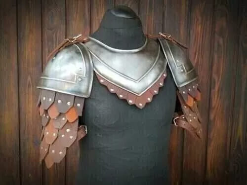 Medieval Knight Shoulder Armor - Pair of Pauldrons and Gorget for LARP and SCA Costume