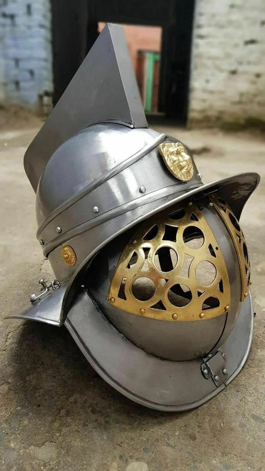 Medieval Larp Armour, Replica Murmillo Gladiator Helmet Medieval Knight Crusader Armor with Free Wooden Stand - Retro Handicrafts