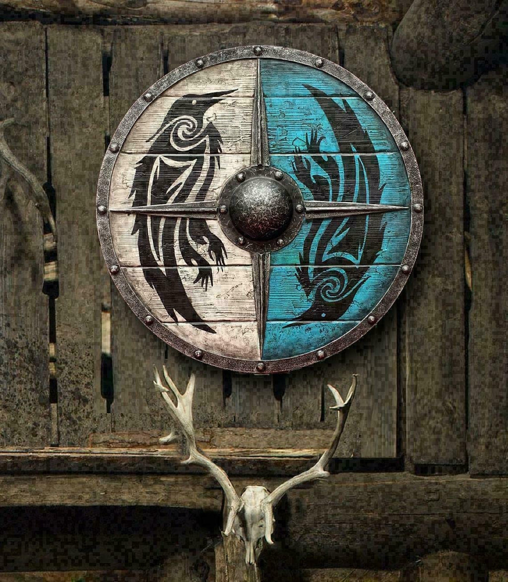 Medieval LARP Viking Shield made of wood and steel, battle-ready for reenactments and cosplay