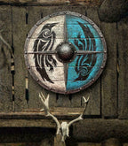 Medieval LARP Viking Shield made of wood and steel, battle-ready for reenactments and cosplay