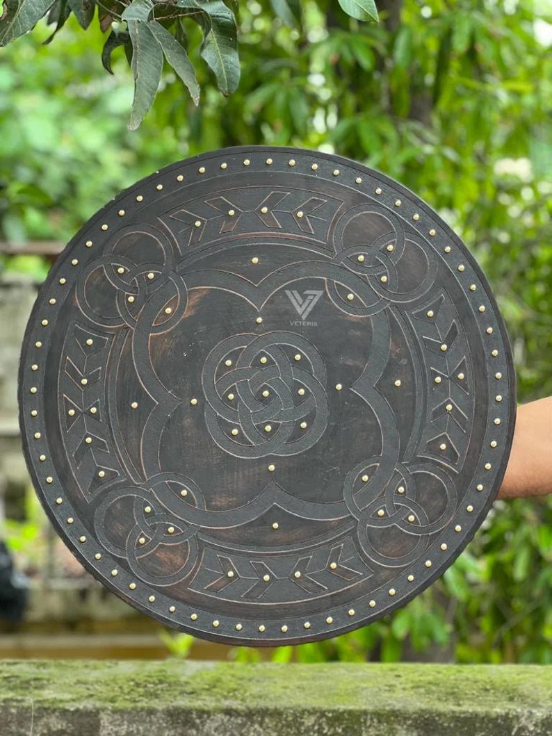 Medieval LARP Warrior Wood & Steel Viking Round Shield | Templar Armor - Retro Handicrafts