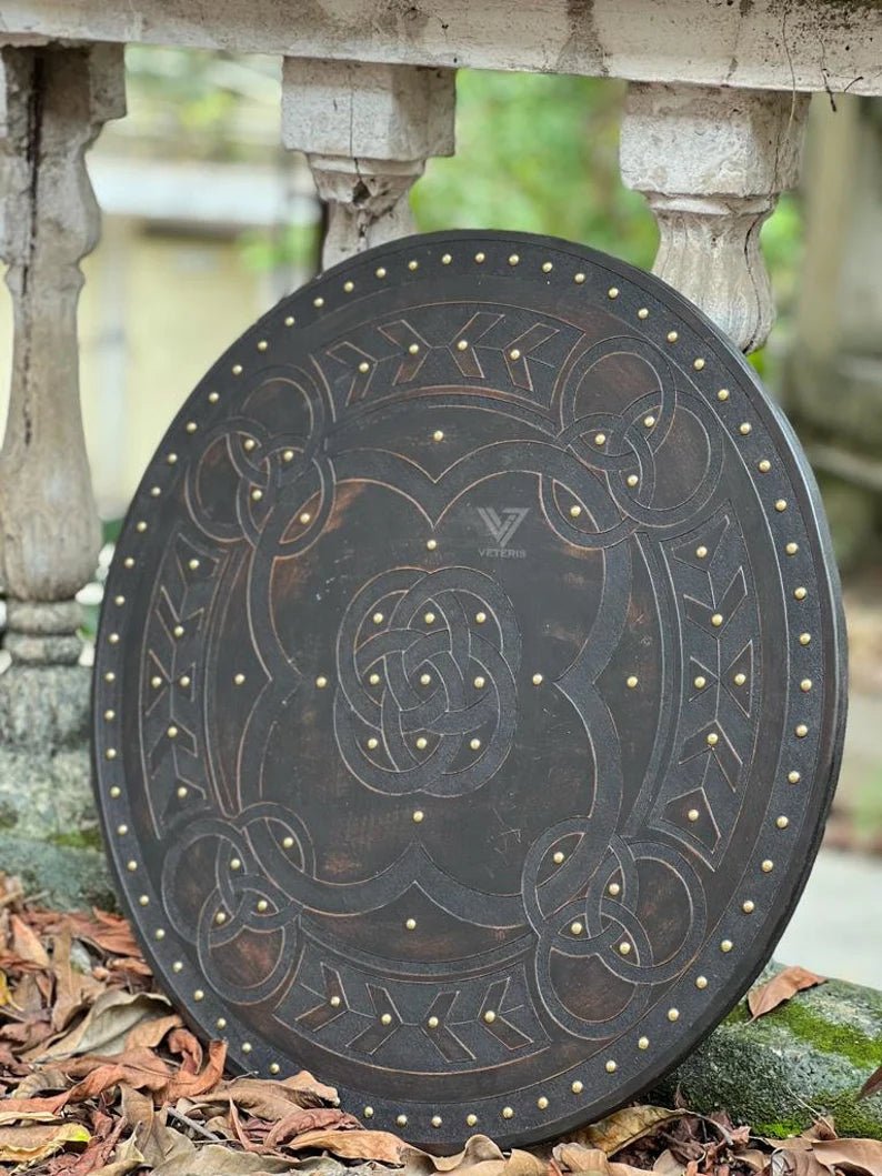 Medieval LARP Warrior Wood & Steel Viking Round Shield | Templar Armor - Retro Handicrafts