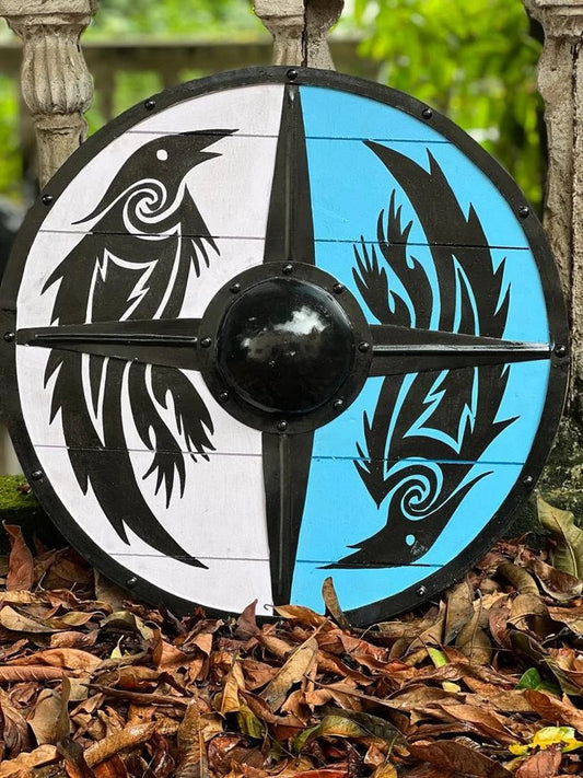 Medieval Larp Warrior Wood & Steel Viking Shield Round For Halloween, Costume, Cosplay Armor Templar Battle Ready - Retro Handicrafts