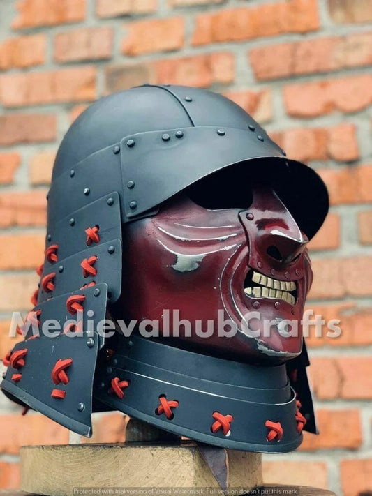 medieval samurai helmet knight helmet with black leather liner 18GA SCA Larp - Retro Handicrafts