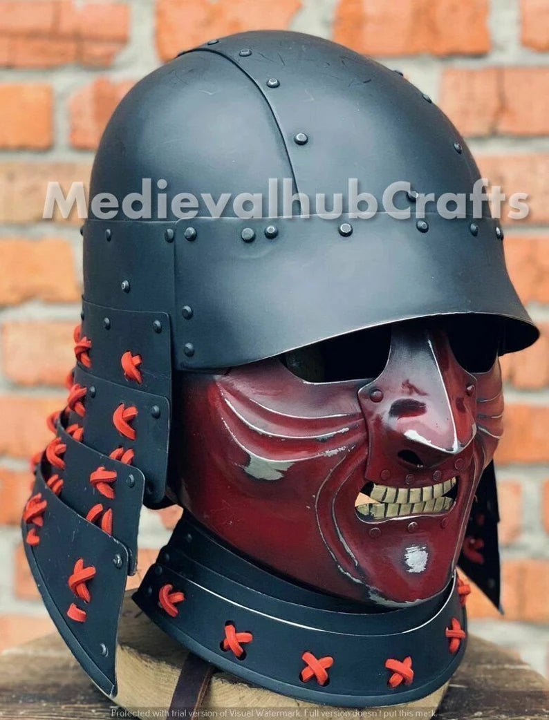 medieval samurai helmet knight helmet with black leather liner 18GA SCA Larp - Retro Handicrafts