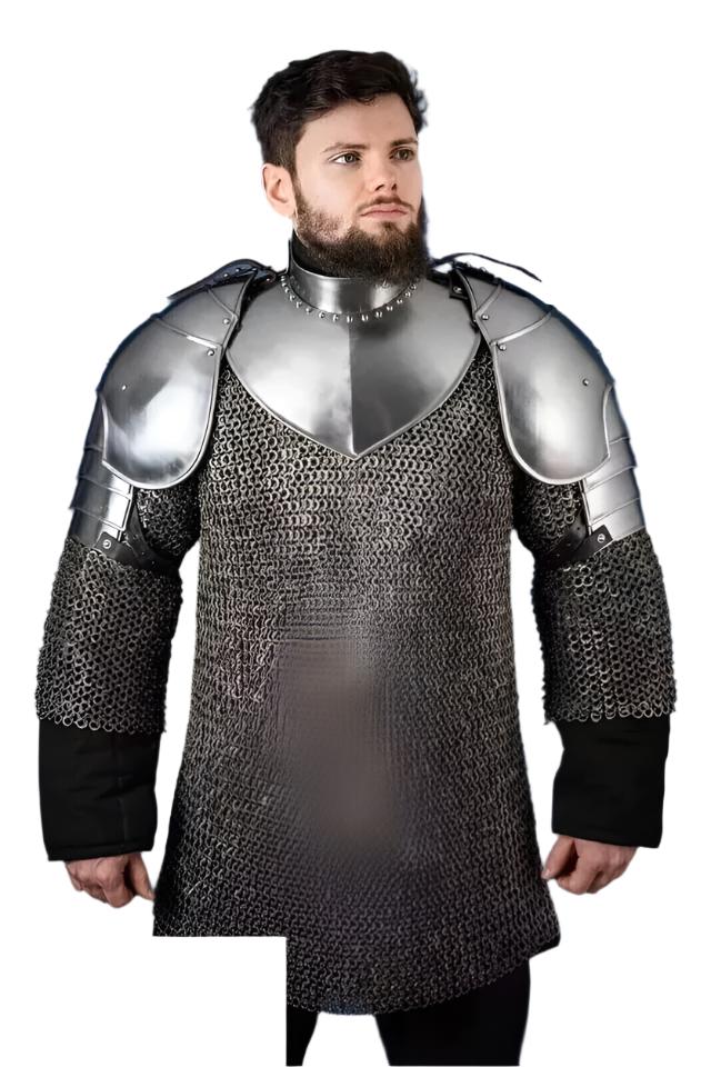 Medieval Steel LARP Pauldrons and Gorget Set for Historical Reenactments and Cosplay