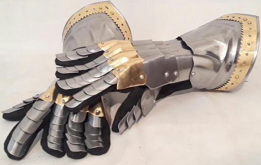 Medieval Templar Steel Gauntlets Gothic Knight Armor Finger Gloves - Retro Handicrafts