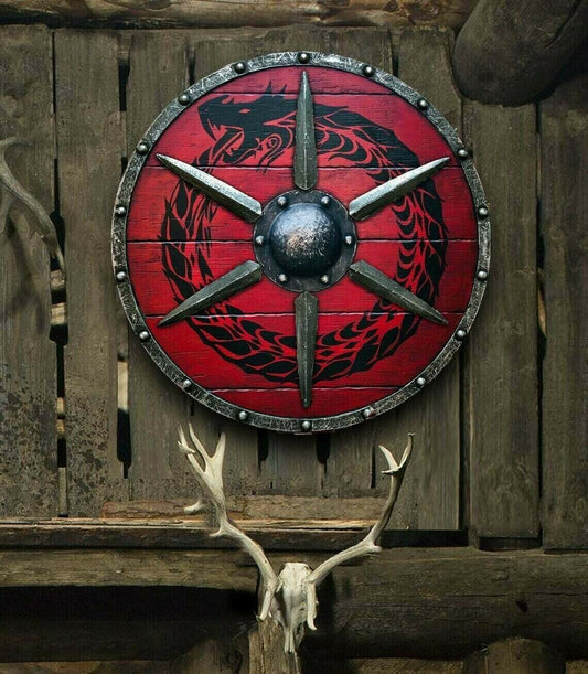 Medieval Viking shield 24''RED Ouroboros Battleward Viking Shield - Retro Handicrafts