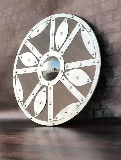 Medieval Viking shield designed for cosplay and costume parties, made from high-quality wood and iron.