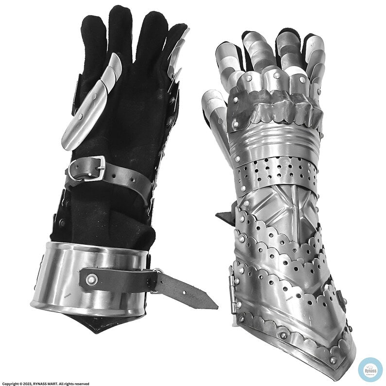 Medieval Warrior Steel Gothic Knight Style Warrior Functional Gloves & Gauntlets | Brass Accent - Retro Handicrafts