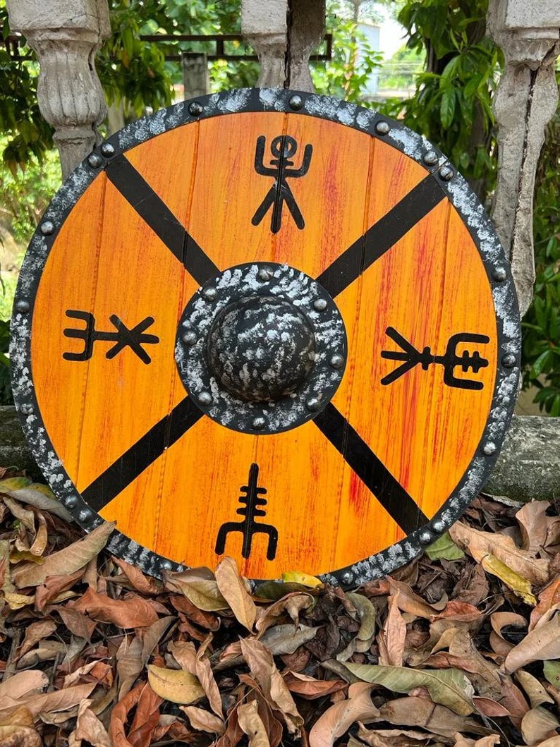 24 Inch Medieval Wooden Shield - Dragon Ship Armor Wall Décor and Gift for Enthusiasts